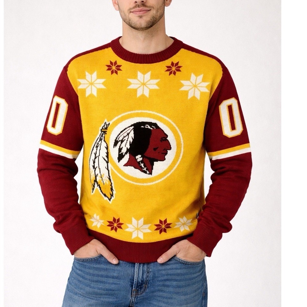 Washington Redskins NFL Team Ugly Sweater Holiday Party Snow Football L Adult